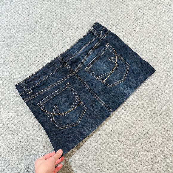 vintage retro y2k dark wash ultra micro mini low rise denim skirt blue epic 10 - Picture 3 of 6